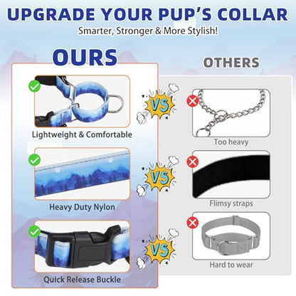 KOOLTAIL Martingale Collar for Dogs for Small Medium Large Dogs, Soft Padded Nylon No Pull Dog Collar with Buckle, Adjustable No Slip Heavy Duty Durable Puppy Training Collar for Boys Girls, Blue M