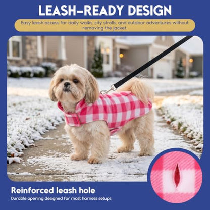 ASENKU Dog Winter Coat, Fleece Doggie Jacket Plaid Reversible Vest Waterproof Windproof Cold Weather Clothes for Small Medium Large Dogs (S, Pink) - color: Pink, size: Small