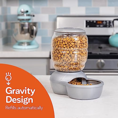 Petmate Replendish Feeder with Automatic Cat and Dog Feeder Grey, 2lb, Made in USA - color: Pearl Silver Grey, size: 2 LB