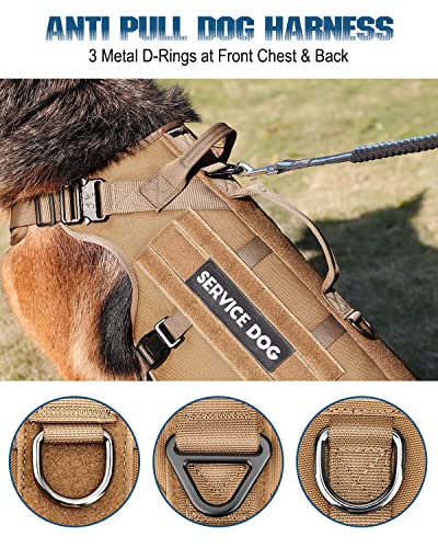 Tactical Dog Harness - PETNANNY Service Dog Vest for Large Dogs Fully Body Coverage in Training Dog Harness with 2 Reflective Dog Patches, Handle, Hook and Loop Panels, Dog MOLLE Vest (Khaki, M) - color: Khaki, size: Extended Back M (Chest: 25-35", Neck: