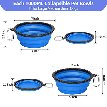 Kytely Large Collapsible Dog Bowls 2 Pack, 34oz Foldable Dog Travel Bowl, Portable Pet Water Food Bowl with Clasp, Pet Cat Feeding Cup Dish for Traveling, Walking, Hiking (Blue+Blue) - color: Blue & Blue