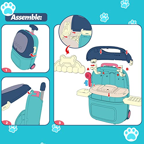 MAGIC4U Pet Cat Care Carrier Suitcase Toy, 29PCS Doctor Vet Kit for Kids, Pet Dog Grooming Feeding Toys, Veterinarian Pretend Play Set, Gifts for Boys and Girls Ages 3-12 | Puppy Vet Toys, Animal Doctor Kit for Toddlers,, Dog Grooming Toys, Pretend Pet Ho