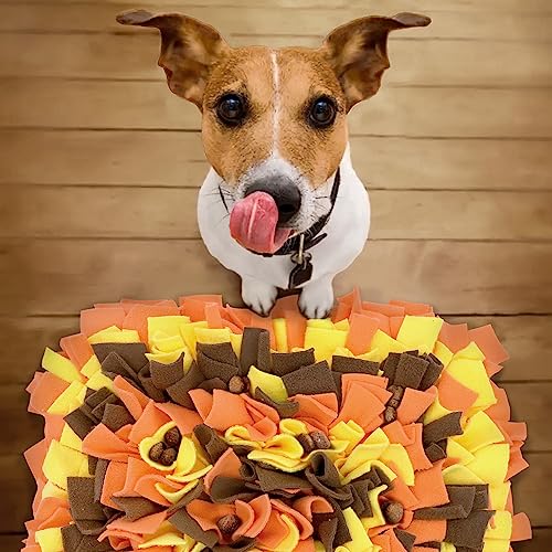 LIVEKEY Pet Snuffle Mat for Dogs, Dog Feeding Mat, Nosework Training Mats for Foraging Instinct Interactive Puzzle Toys (Orange&Yellow&Brown)