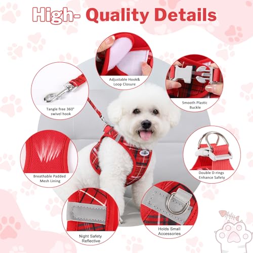 Gyuzh No Pull Dog Harness - 3-in-1 Step in Harness Collar Leash Set for Small Dog Walking & Training, Petsafe Easy Walk Style, Lightweight Plaid Vest (Red, XXS) - color: Red, size: XXS