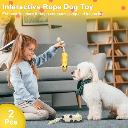 Dog Squeaky Toys Rope Toys Rubber Dog Chew Toy for Small & Medium Dogs for Boredom, Teeth Cleaning, Tug of War Toy (2 Pack)