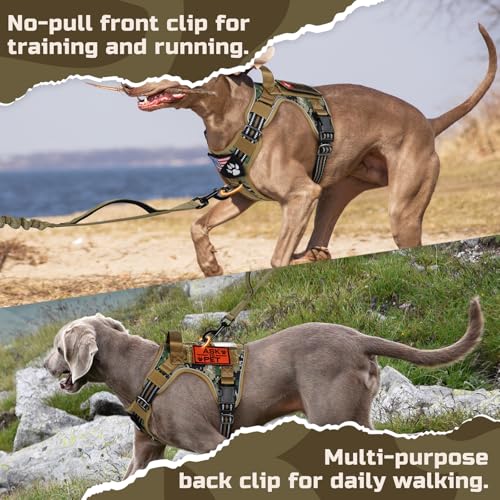 rabbitgoo Tactical Dog Harness Medium Sized Dog, No Pull Military Service Vest with Handle & Molle, Easy Control for Training Walking, Adjustable Reflective Straps, Brown camo, M - color: Brown camo, size: Medium