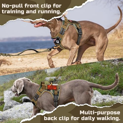 rabbitgoo Tactical Dog Harness Medium Sized Dog, No Pull Military Service Vest with Handle & Molle, Easy Control for Training Walking, Adjustable Reflective Straps, Brown camo, M - color: Brown camo, size: Medium