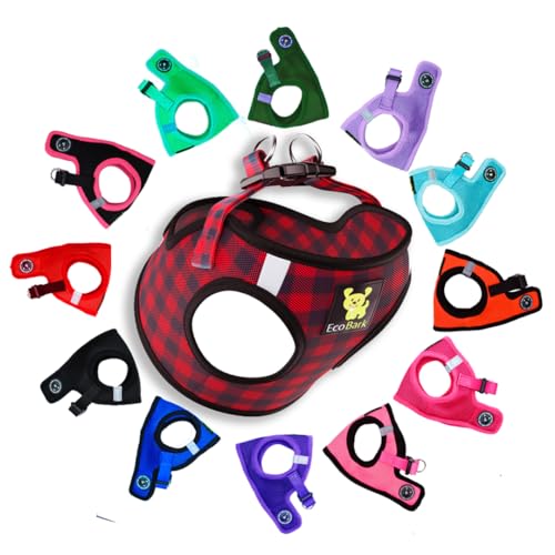 EcoBark Step in Dog Harness - Eco-Friendly Teacup Dog Harnesses for XXS, XS, and Small Dogs - Reflective and Adjustable Mini Body Halter Vest -Tiny Soft Mesh Toy Breed Harness (XXXS, Plaid) - color: Buffalo Check Plaid, size: XXXS- 2 to 3 lbs- Chest up to