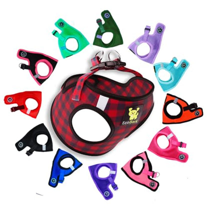 EcoBark Step in Dog Harness - Eco-Friendly Teacup Dog Harnesses for XXS, XS, and Small Dogs - Reflective and Adjustable Mini Body Halter Vest -Tiny Soft Mesh Toy Breed Harness (XXXS, Plaid) - color: Buffalo Check Plaid, size: XXXS- 2 to 3 lbs- Chest up to