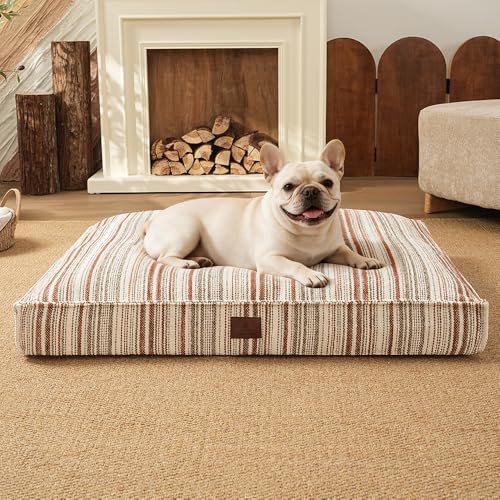 SOMAHE 4 Inch Orthopedic Dog Bed for Crate, 27 x 20 Inch, Orange Chenille | Washable Removable Cover, Waterproof Inner Liner, Non-Slip Bottom, Orthopedic Dog Crate Mattress for Medium & Large Dogs - color: Orange, size: 27"L x 20"W x 4"H Inches