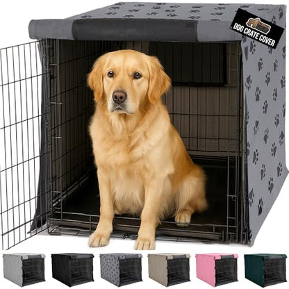 GORILLA GRIP Dog Crate Covers compatible with Amazon Basics Dog Crates, All Sides Open, Privacy Cover Fits 42" Wire Kennel, Breathable Mesh Windows, Light Reducing Puppy Training Cage Topper, Gray Paw - color: Gray Black Paw, size: 42" X 28" X 30"