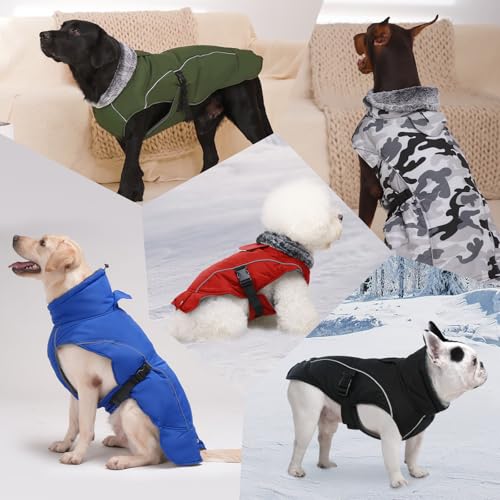 DENTRUN Warm Dog Winter Coat, Easy On Reflective Turtleneck Fleece Jacket | Adjustable buckle, easy on off, windproof & water-repellent, thick fleece snowsuit, outfit fits small to large breeds - color: Red, size: Medium