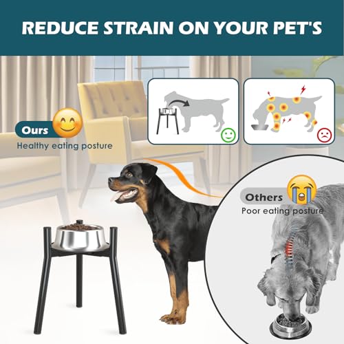 SHAINFUN Adjustable Metal Raised Stand for Large & XL Breeds, Compatible with 7 to 10.6" Wide Bowls, Single Tall Elevated Feeder (Bowl Not Included) - color: Black-Round, size: Height: 13.7", Width: 7-10.6"