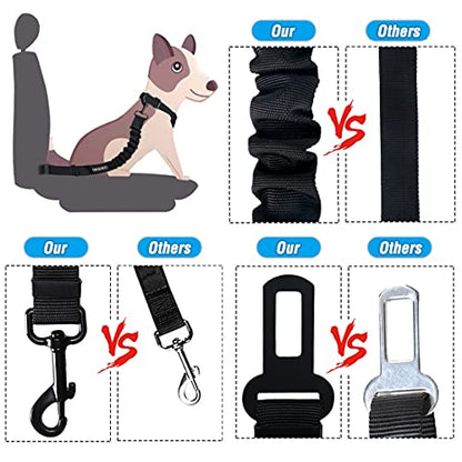 COOYOO Dog Seat Belt,3 Piece Set Retractable Dog Car Harness Adjustable for Vehicle Nylon Pet Safety Heavy Duty & Elastic - color: Set 03-Black+Blue