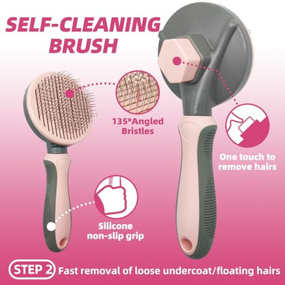 Pet Grooming Kit - 7 PCS Deshedding Brush Set with Slicker, Undercoat Rake, Bath Brush & Nail Clipper for Short & Long Haired Dogs, Cats (Pink) - color: A-Pink