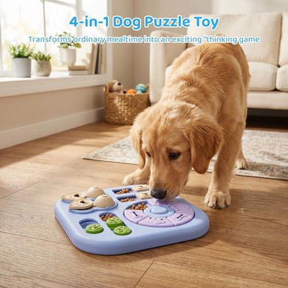 Dog Puzzle Toy, Interactive Slow Feeder for Mental Stimulation, 4-in-1 Treat Dispensing Pet Enrichment Feeder, Non-Slip Food Puzzle