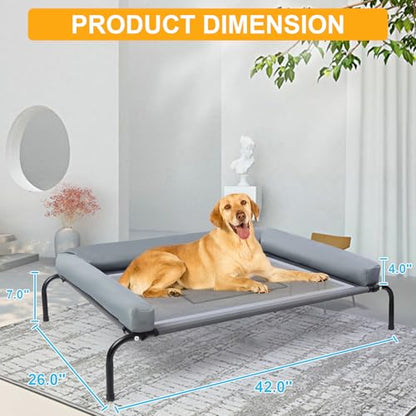 42''Cooling Elevated Dog Bed with Pillow,Outdoor Indoor Raised Dogs Bed with Six Support Feet,Breathable Dog Cot Beds Teslin Medium Large Size Dogs,Pet Hammock Beds, Pet Beds with 4 Ice Pack(Medium) - size: Medium(42.0"L x 26.0"W x 7.0"Th)