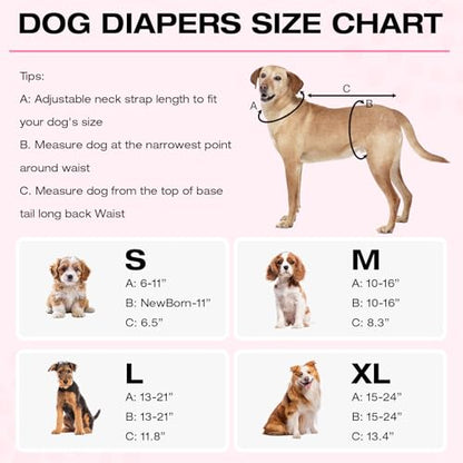 3 Pack Washable Female Dog Diapers with Adjustable Suspender, Reusable Sanitary Panties for Dogs in Heat, Leak-Proof Design for Small Dogs - size: M