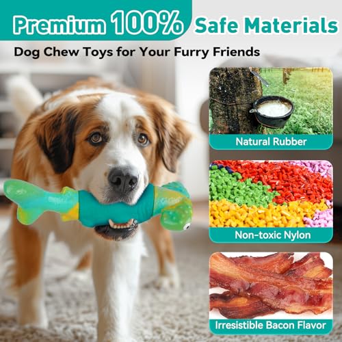 BIKIISEN Dog Toys for Aggressive Chewers, Interactive Dog Chew Toys for Large Dogs, Squeaky Chew Toys to Keep Them Busy, Tough Toys for Medium/Large Breed (Green) - color: Green