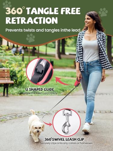Retractable Dog Leash with Led Light, Douexio 16ft Heavy Duty Dog Leash Retractable for Medium Large Dogs Up to 110lbs,360° Tangle-Free, One-Button Control, High Strength Hook (Red, 66-110lbs) - color: Red, size: 66-110lbs