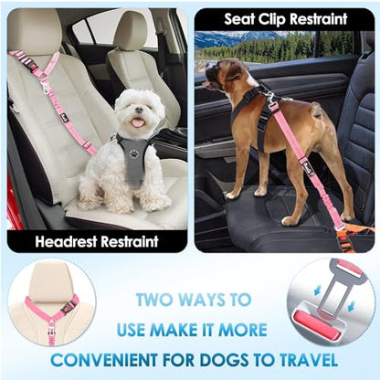 Lukovee Dog Seatbelt Leash for Cars, 2 Pack Pet Safety Seat Belt with Adjustable Buckle & Reflective Bungee, Connect Dog Harness in Vehicle Dogs Restraint Travel Daily Use (Pink) - color: A-Pink