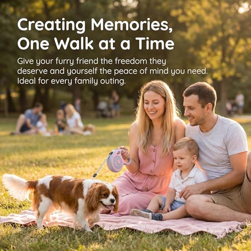 2Pack Retractable Dog Leash for Small Medium Dogs One-Click Brake & Lock Anti-Slip Ergonomic Handle 360° Tangle-Free Zinc Alloy Hook Durable ABS Casing-9.84feet Pink - color: Pink, size: 2
