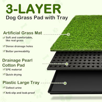Dog Grass Pad with Tray, 34''X23'' Large Artificial Turf Grass Potty, Reusable Puppy Pee Pads for Dogs, Portable Dog Litter Box for Indoor/Outdoor Potty Training Toilet - size: Large