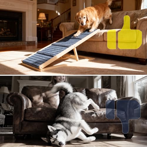 Adjustable Wooden Dog Ramp for Small & Medium Dogs, 39.4" Long x 15.8" Wide Portable Pet Ramp for Bed, Couch, Sofa & Car, Anti-Slip Carpet, Lightweight Foldable Indoor Outdoor Travel Dog Ramp - size: 39.4"L x 15.8"W
