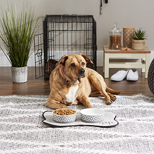 Bone Dry Paw Print Ceramic Pet Bowl, Lattice Collection, Medium Set, 6x2", Gray, 2 Count - color: Gray, size: Medium Set, 6x2"