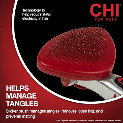 CHI for Cats Self-Cleaning Slicker Brush for All Cats, Removes Loose Hair and Tangles, Retractable Bristles, Ionic Technology Reduces Static, Ergonomic Soft-Grip Handle, Long and Short Hair - color: Cat Slicker Brush