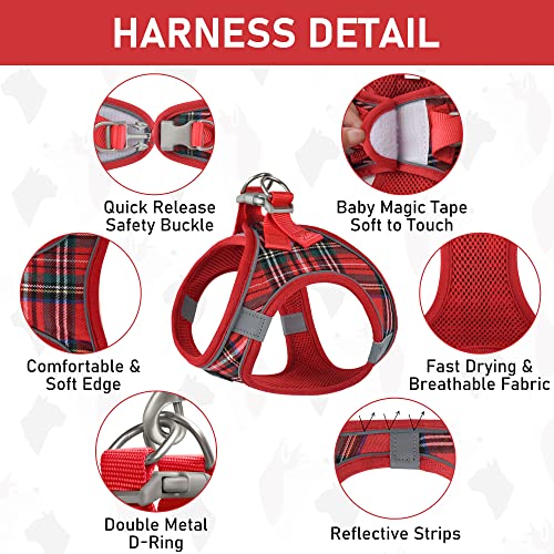 GAMUDA Small Dog Harness Collar and Leash Set, Step in No Chock No Pull Soft Mesh Adjustable Dog Vest Harnesses Plaid Reflective for Dogs Puppy Cats Kitten Rabbit (Red, S) - color: Red, size: S