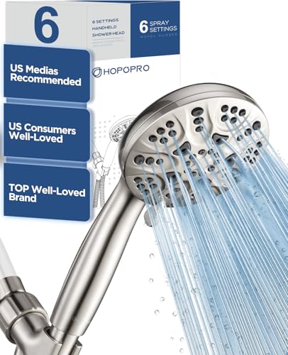 6-Mode High Pressure Handheld Shower Head Set, Consumer Reports Recommended HOPOPRO High Flow Hand Held Showerhead with 59 Inch Hose Bracket Teflon Tape Rubber Washers - color: Brushed Nickel, style: 6 Modes