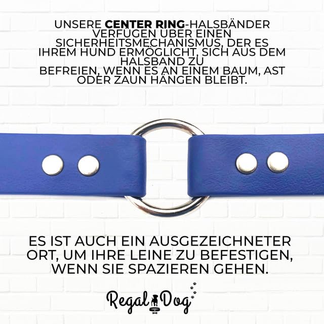Regal Dog Products Medium Blue Dog Collar with Heavy Duty Double Buckle & D Ring | Vinyl Coated, Custom Fit, Adjustable Biothane Dog Collar | Chew Resistant Waterproof Center-Ring Collar for Dogs - color: Blue, size: Medium