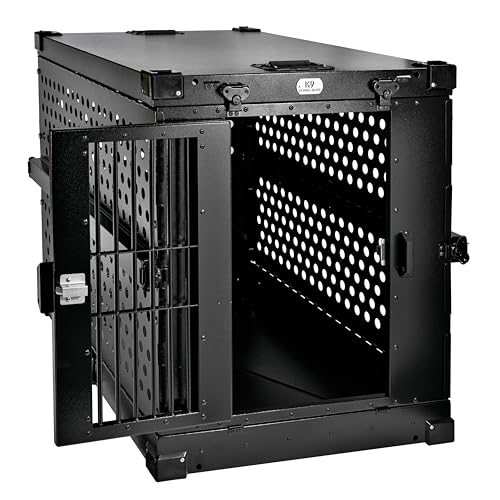K9 Kennel Boss Aluminum Collapsible Dog Crate, Heavy Duty Folding Kennel - Large (Black) - color: Black, size: 41.6"L x 29.7"W x 33.9"H