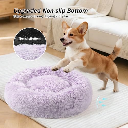 NOYAL Calming Donut Dog Bed for Small to Medium Dogs & Cats - Plush Faux Fur Anti-Anxiety Pet Bed with Machine Washable Cover & Non-Slip Base - color: Gradient Purple, size: Small 19.6''