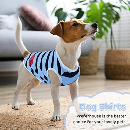 Pet Dog Striped T-Shirt Dogs Cats Cotton Vest Spring Summer Pet Apparel Tee Shirt Suitable for Small and Medium Large Pets French Bulldog Bichon - color: Blue-Vest, size: X-Small