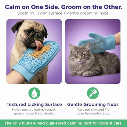 Lixy Pet LickMitt – Dual-Sided Calming & Grooming Mitt for Dogs and Cats – Human-Held Silicone Treat Mitt for Anxiety Relief, Bonding & Shedding – BPA-Free, Food-Grade, Easy Clean – Blue - color: Blue