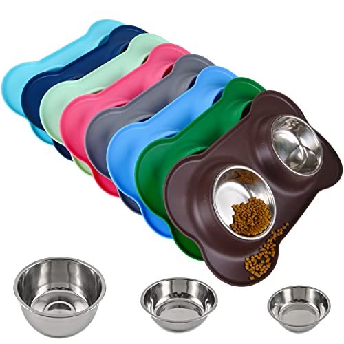 Dog Bowls 2 Stainless Steel Bowl for Pet Water and Food Feeder with Non Spill Skid Resistant Silicone Mat for Pets Puppy Small Medium Cats Dogs - color: Chocolate, size: 6½ oz ea