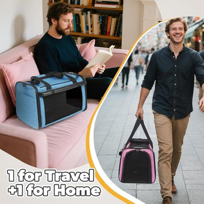 YUDODO 2 Packs 25 lbs Lightproof Soft Sided Pet Carrier for Large Cat & Small Dog Airline Approved Travel Bag Puppy Carriers with Side Pockets & Reflective Mesh, Foldable Portable Pink+Lake Blue - color: Pink*1+Lake Blue*1