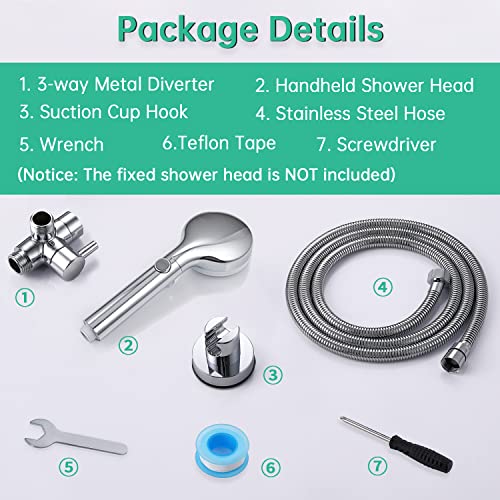 Dog Shower Head Sprayer Pet High Pressure 3 Mode Handheld with ON OFF Switch Metal Diverter 100 Inch Extra Long Stainless steel Hose No Drill Hook Chrome
