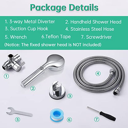 Dog Shower Head Sprayer Pet High Pressure 3 Mode Handheld with ON OFF Switch Metal Diverter 100 Inch Extra Long Stainless steel Hose No Drill Hook Chrome