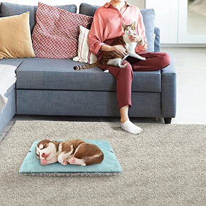Self Warming Cat Bed, Foldable Self Heated Cat Mat Extra Warm Thermal Heating Pad 24 x 20 inch for Indoor Outdoor Cats, Non-Slip Bottom Washable Non Electric - color: Mint Green