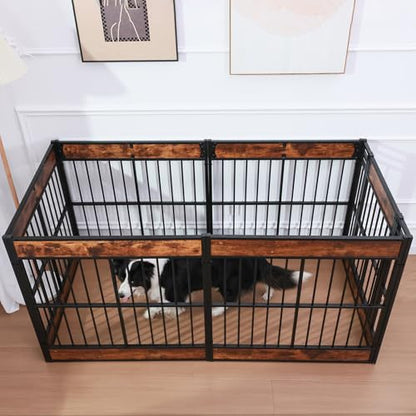 Dog Playpen, 31.5" Height Dog Pen Indoor, Heavy Duty, Safe and Sturdy, Furniture Style Puppy Pen - color: Rustic Brown, style: 6 Panels (31.5" High)
