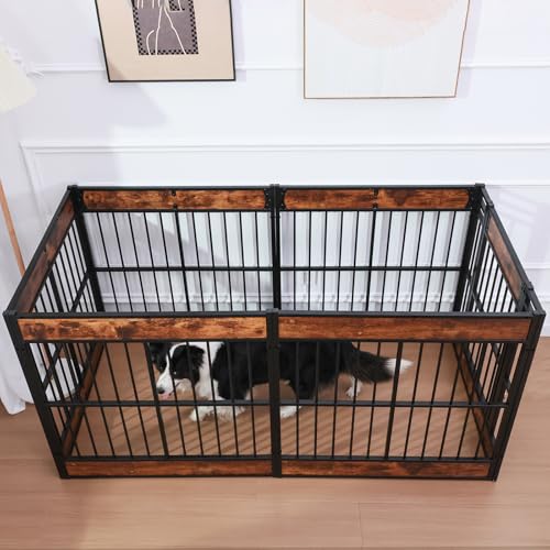 Dog Playpen, 35.4" Height Dog Pen Indoor, Heavy Duty, Safe and Sturdy, Furniture Style Puppy Pen - color: Rustic Brown, style: 6 Panels (35.4" High)