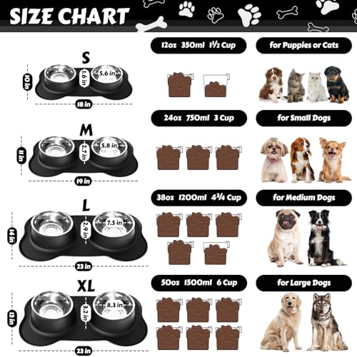 AsFrost Dog Food Bowls Stainless Steel Pet Bowls & Dog Water Bowls No Spill Non Skid, Feeding Bowls with Dog Bowls Silicone Mat for Small Medium Large Size Dogs, Cat Pet Dog Dishes Set, Black, 3 Cup - color: Black, size: 3 Cup/27 oz each