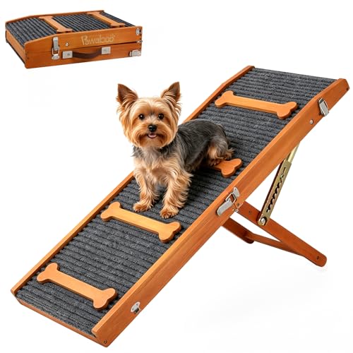 Pawaboo 2026 Upgraded Dog Ramp for Couch, Foldable Small Dog Ramp for Sofa with 7 Adjustable Heights from 2.2'' to 18.5", Portable Non-Slip Pet Ramps for Couch Sofa, Walnut - color: Walnut