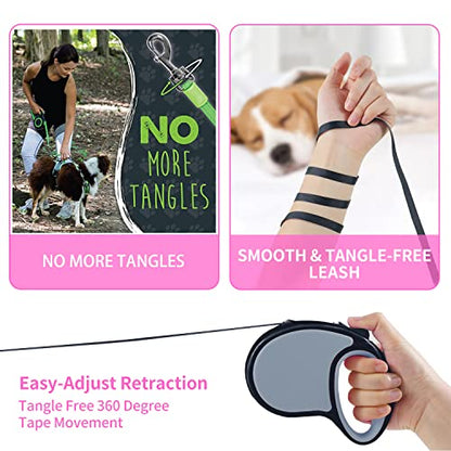 Retractable Dog Leash,[Strong Nylon Tape][One-Handed One Button Lock] for Small Medium Dogs and Cats,16ft Pet Walking Leash with 360°Tangle-Free Design,Anti-Slip Handle,Gift Package (Grey) - color: Grey