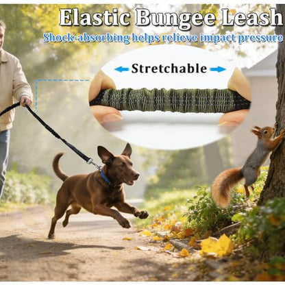 WYuZe 4ft Bungee Dog Leash Reflective Soft Handle Small Medium Dogs No Pull | Stretch Shock Absorbing Nylon Leash for Anti-pull Walking Training - color: Army Green