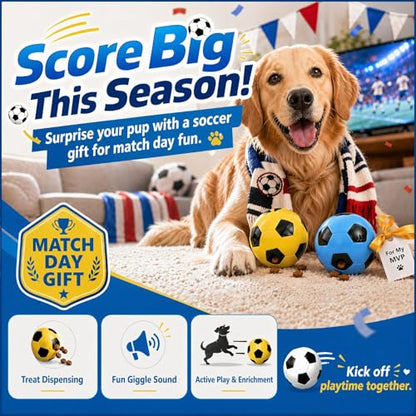 Interactive Dog Toys Treat Dispensers - Giggle Squeaky Dog Soccer Ball Rewards Puzzle to Keep Them Busy, Mental Stimulation Enrichment Food Dispensing for Small Medium Large Breeds, Yellow - color: Yellow
