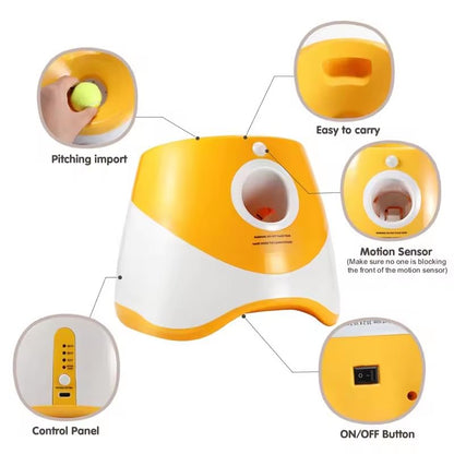 Automatic Dog Ball Launcher for Small & Medium Dogs, Interactive Dog Fetch Machine with 3 Distance Settings (10–30 ft), Mini Tennis Ball Thrower Includes 6 Balls, Indoor Outdoor Dog Toy - Orange